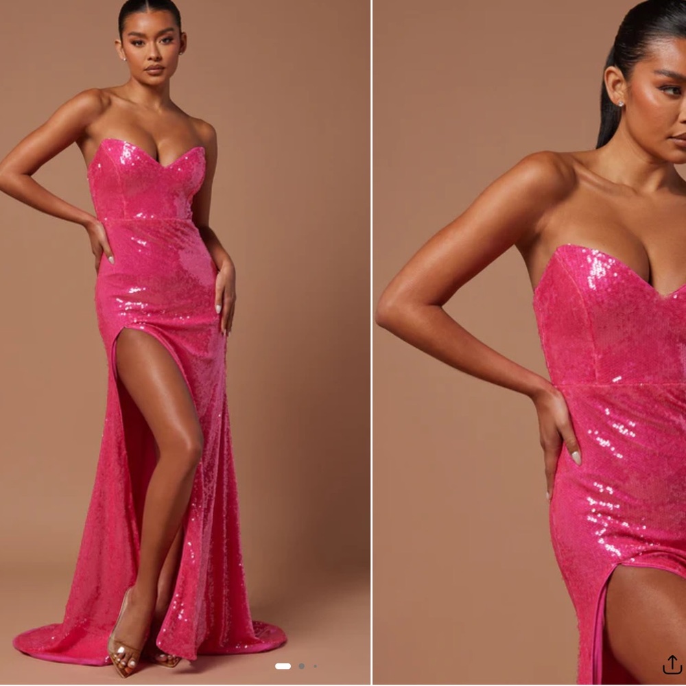 Fashion Nova Deana Sequin Gown Dress Hot Pink Size Medium NWTS